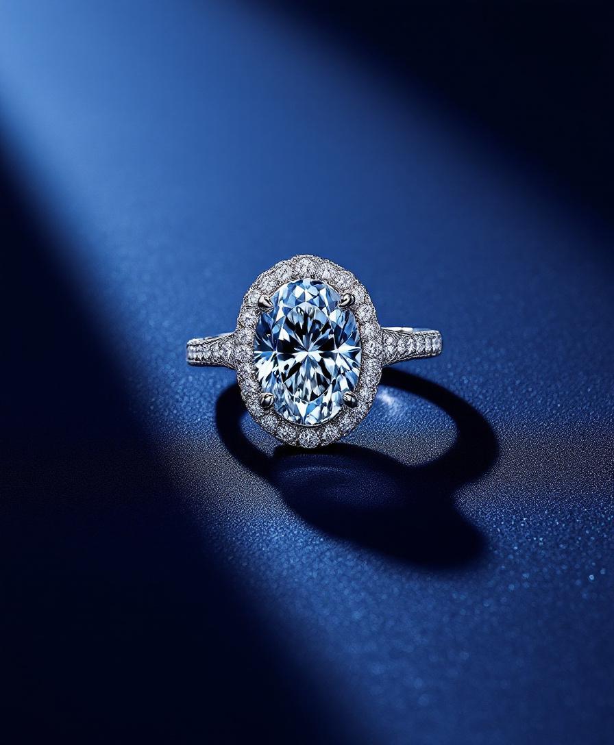 Halo engagement ring with pavé diamonds ringing the center stone