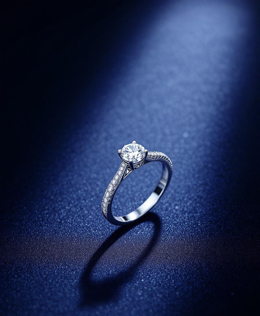 Pavé engagement ring with diamonds set along the shank