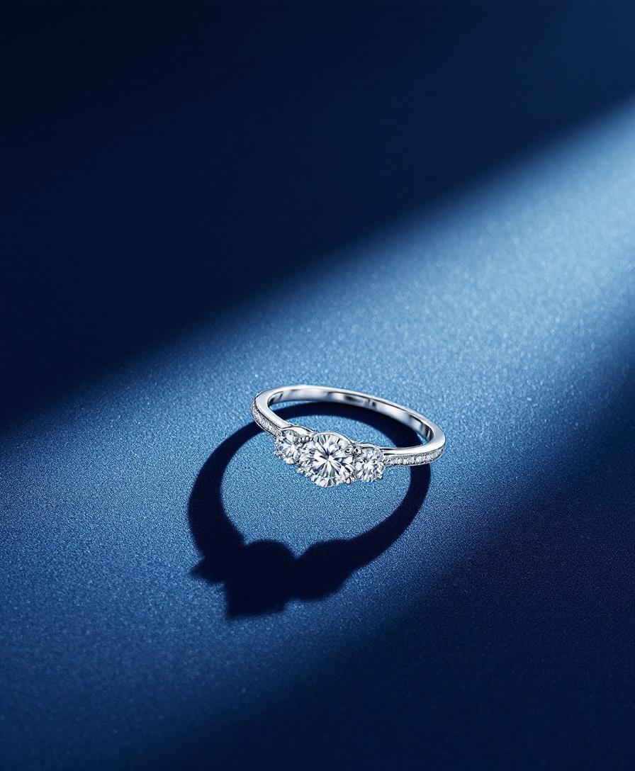 Three-stone engagement ring with center stone and two flanking stones